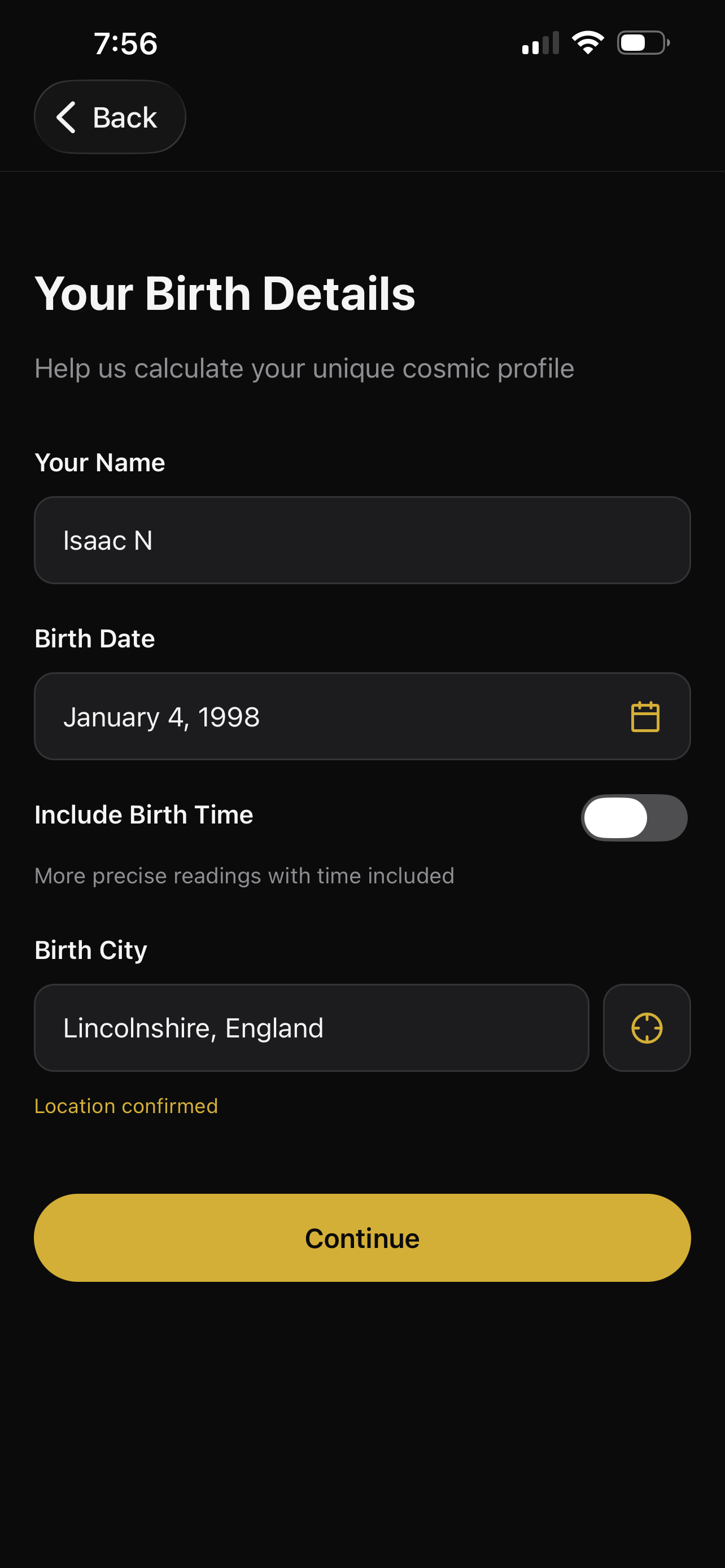 Enter your birth details